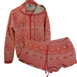Undiz Coral Pink Hoodie Jacket & Short Set Size: L